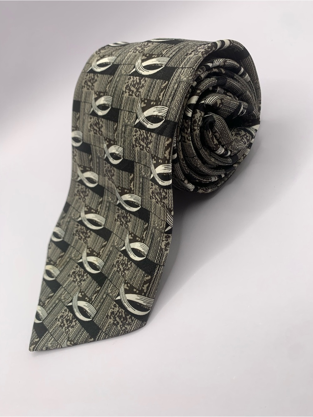 Classic Black and Cream Patterned Men's Tie Handmade